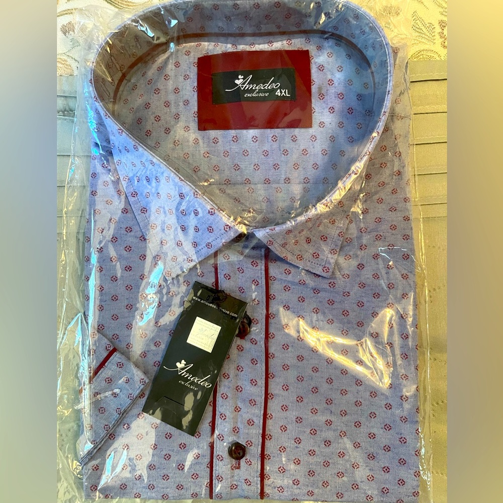 Brand New Amedeo exclusive - Burgundy& Blue Men's 4XL dress shirt